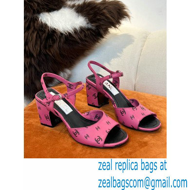 chanel heel 3.5cm Printed Lambskin pink & Black sandals G38974 2022